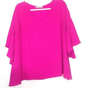 Carmela Hot Pink Flutter Sleeves Lightweight Material Top